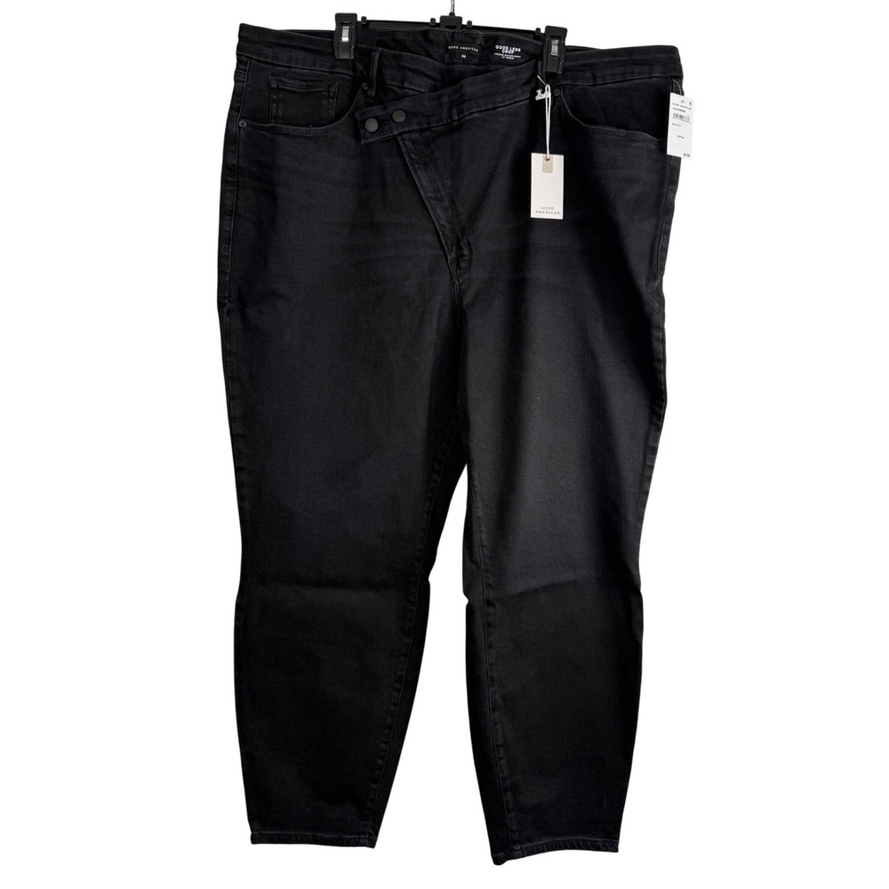 Good American Good Legs Crop Skinny Jeans Black Crossover Waist 28 Plus NEW